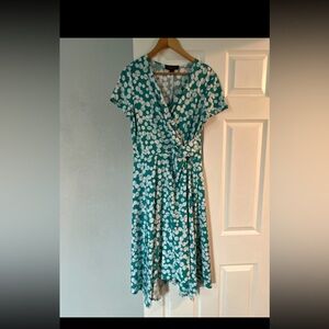 Perceptions Teal and White Floral Midi Dress